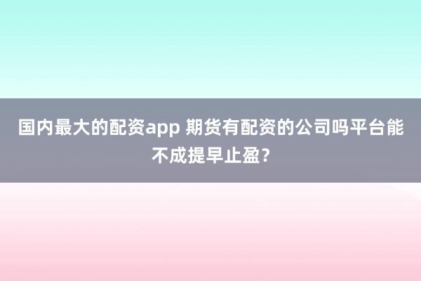 国内最大的配资app 期货有配资的公司吗平台能不成提早止盈？