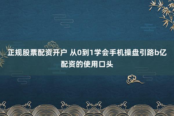 正规股票配资开户 从0到1学会手机操盘引路b亿配资的使用口头